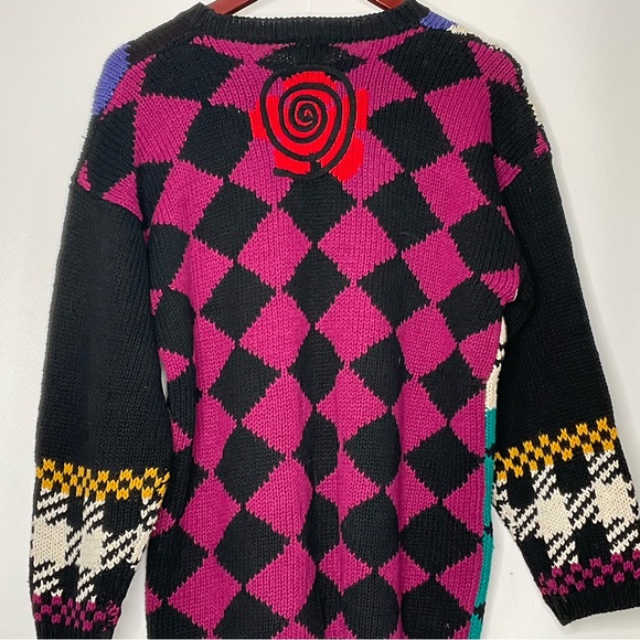 Christina Vintage Multi-Color Unique Designs Diamond Pattern Back Knit Sweater S - Picture 13 of 15